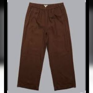 EUC EILEEN FISHER ORGANIC LINEN BROWN ELASTIC WAIST PANTS SZ L